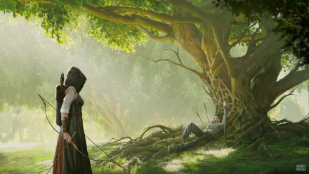 sword tree bow woman warrior fantasy archer HD Desktop Wallpaper | Background Image