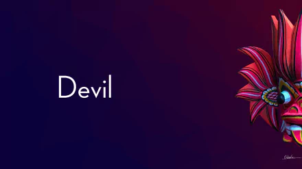 4K Ultra HD PC desktop wallpaper of a colorful Sri Lankan devil mask — artistic, cultural ornament on a dark gradient background with the word Devil.