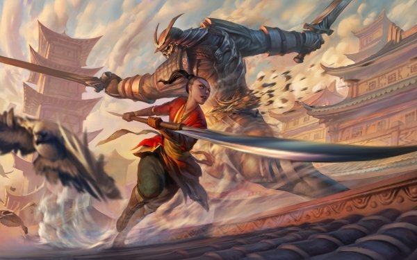 Fantasy Samurai Fight Oriental Woman Warrior Armor Sword HD Wallpaper | Background Image