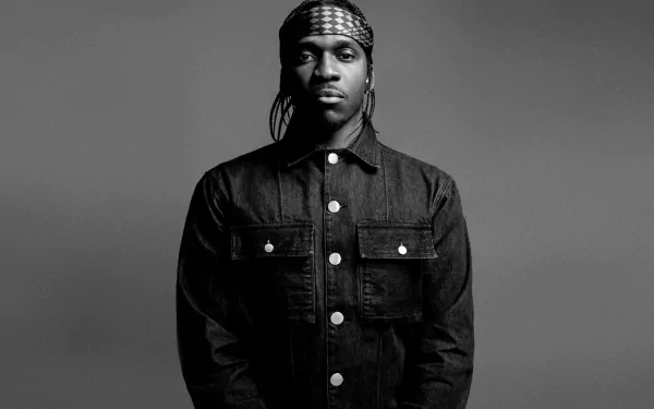 HD desktop wallpaper featuring a monochrome portrait of a man in a denim jacket and a bandana.