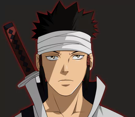 Asura Ōtsutsuki from Naruto — anime portrait with white headband, sword on his back and a stern gaze on a dark backdrop. 2K Quad HD PC desktop wallpaper and background.