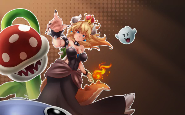 piranha plant ghost crown blue eyes blonde video game Bowsette HD Desktop Wallpaper | Background Image