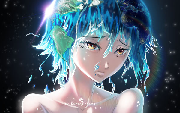 Anime Earth-Chan Earth Yellow Eyes HD Wallpaper | Background Image