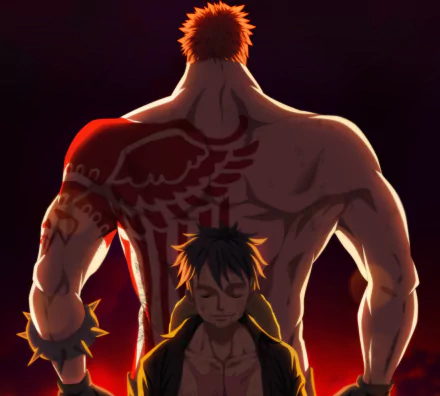 HD PC desktop wallpaper featuring Monkey D. Luffy and Charlotte Katakuri from the anime One Piece, highlighting their intense and powerful presence.