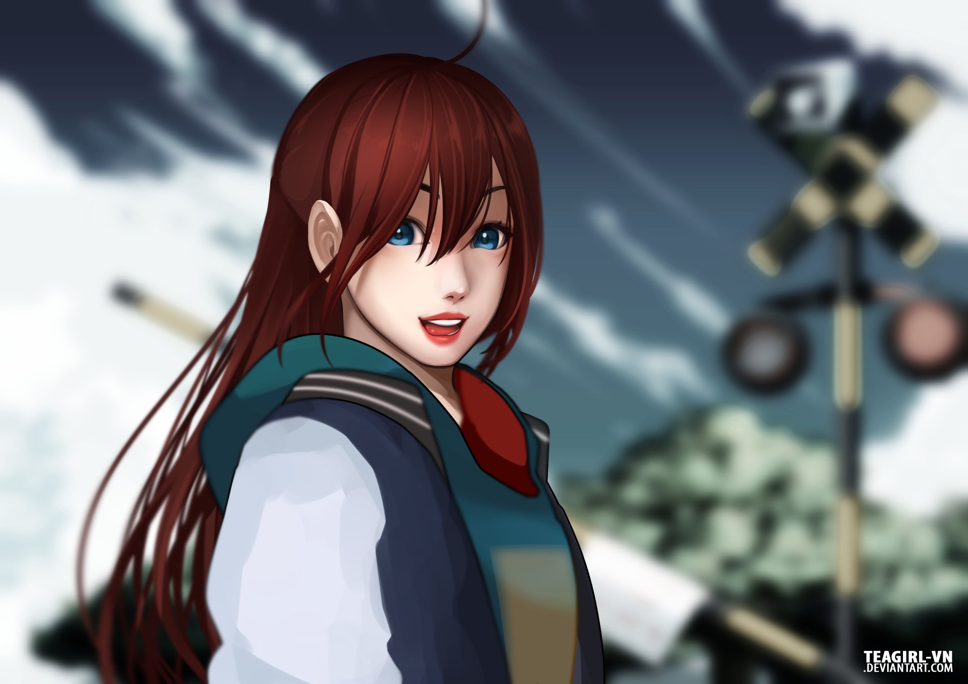 Download Blue Eyes Red Hair Anime Original 4k Ultra HD Wallpaper by Tea Girl