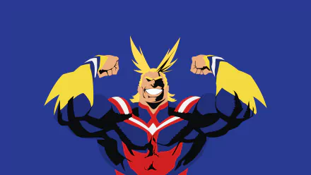 HD wallpaper of All Might, also known as Toshinori Yagi from the anime My Hero Academia, showcasing his muscular pose against a blue background.