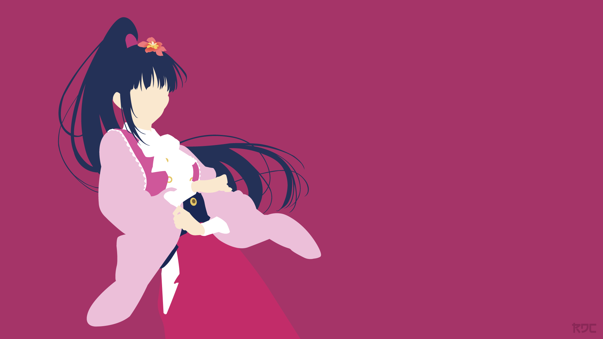 Minimalist HD PC desktop wallpaper featuring Ayame Yomogawa from the anime Kabaneri of the Iron Fortress with a bold magenta background.