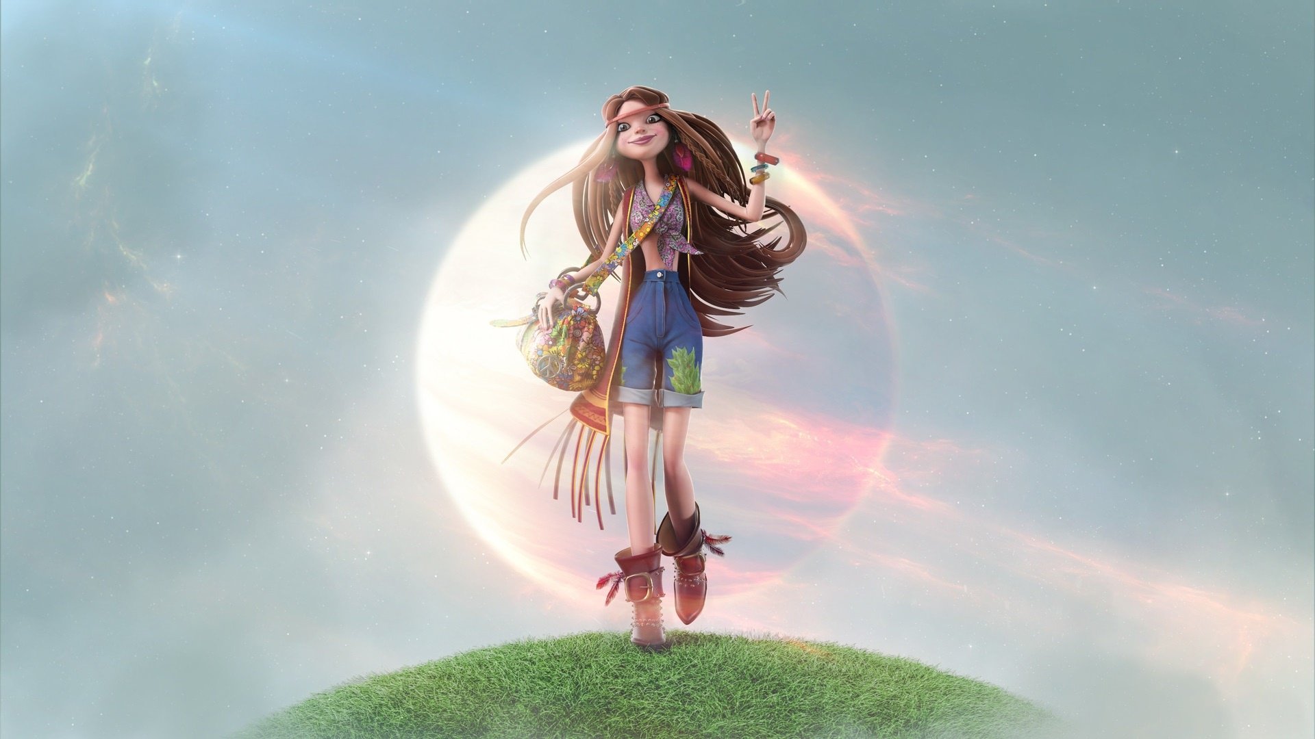 Download Long Hair Brown Hair Planet Hippie Woman Artistic HD Wallpaper by Rakan Khamash
