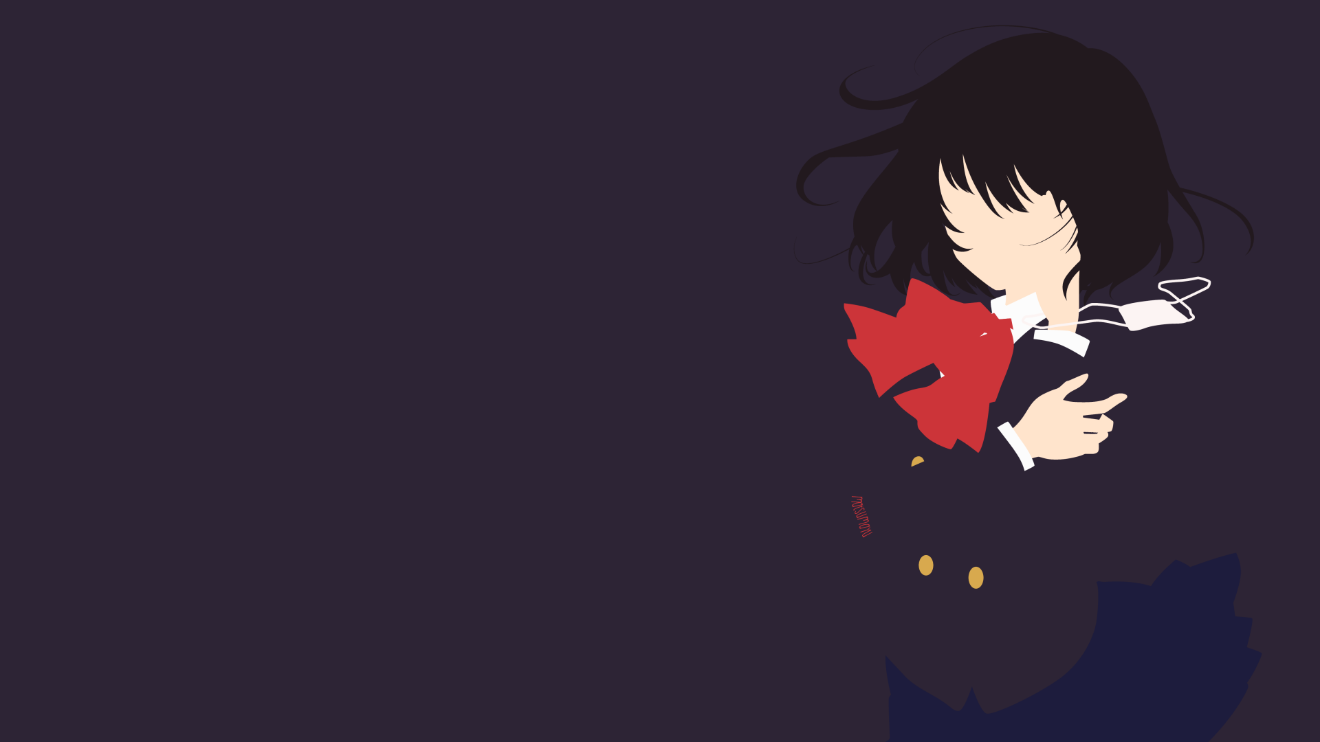 Minimalist 4K Ultra HD anime wallpaper featuring Mei Misaki from Another, set against a dark background with striking red and white accents.