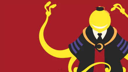 HD PC desktop wallpaper featuring Koro-sensei from the anime Assassination Classroom against a bold red background.
