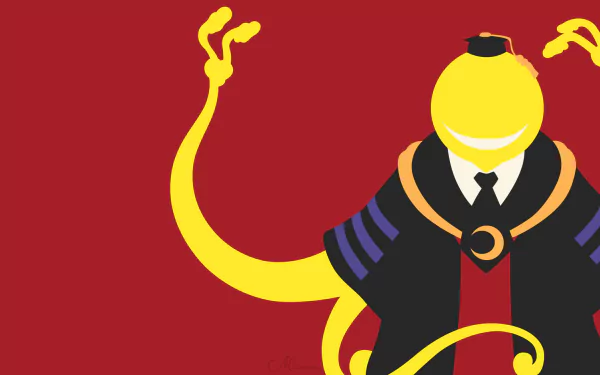 HD PC desktop wallpaper featuring Koro-sensei from the anime Assassination Classroom against a bold red background.
