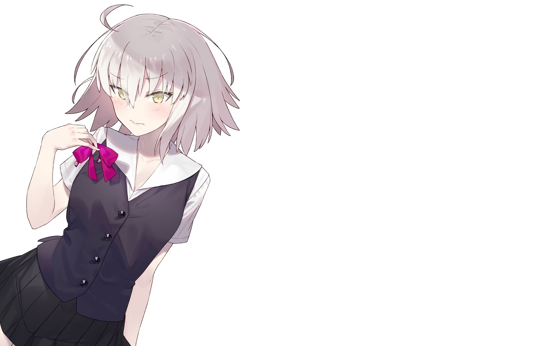 HD PC desktop wallpaper featuring Jeanne d'Arc Alter from Fate/Grand Order as an Avenger in anime style with a white background.