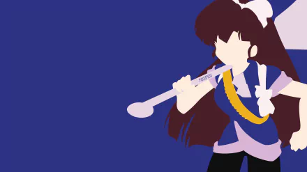 Ukyo Kuonji from Ranma ½ is featured playing a flute against a solid blue background in this 4K Ultra HD anime PC desktop wallpaper.