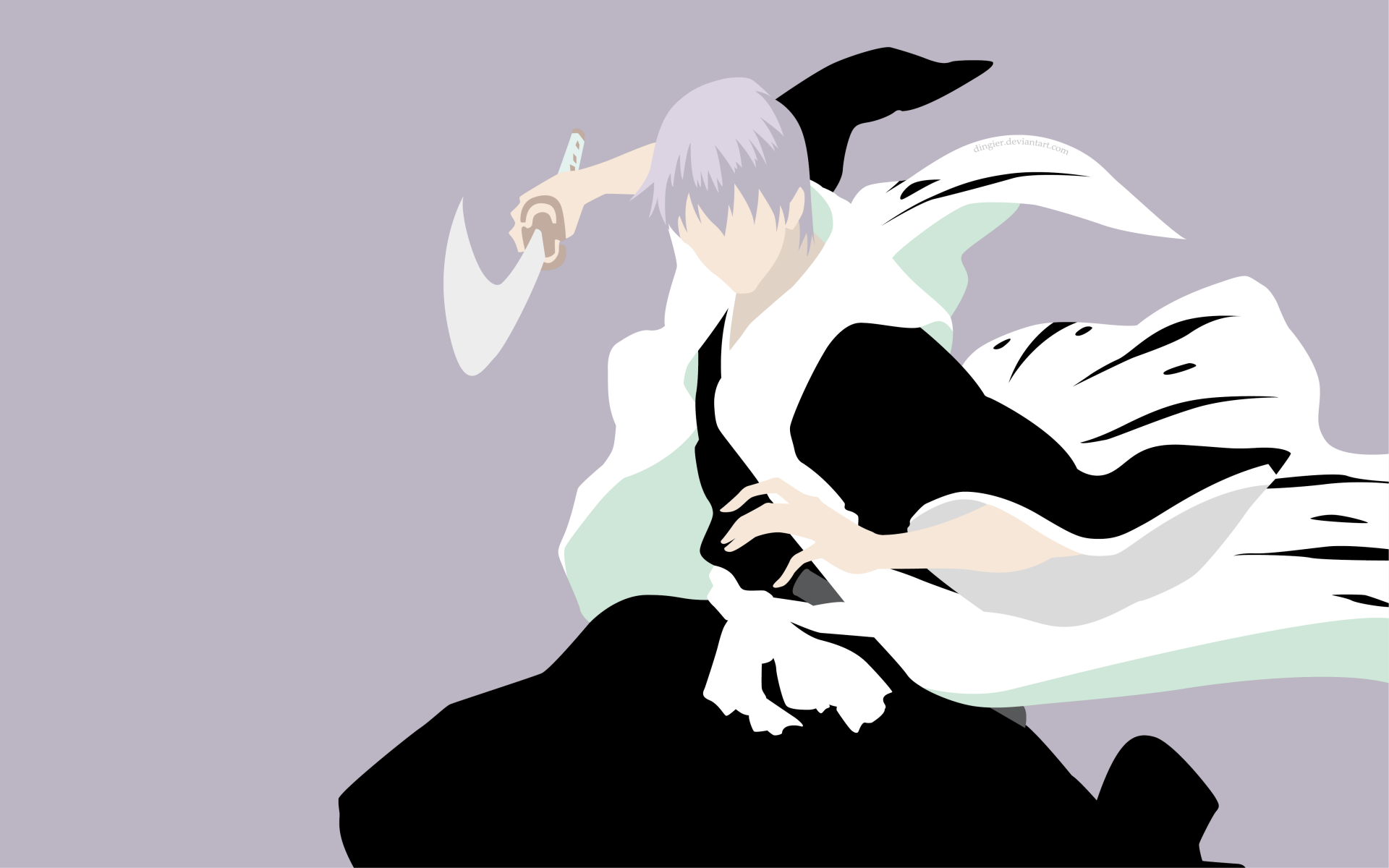 Minimalist 4K Ultra HD anime wallpaper featuring Gin Ichimaru from Bleach in a dynamic pose with his signature sly smile and sword.