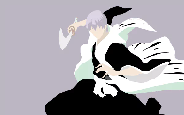 Minimalist 4K Ultra HD anime wallpaper featuring Gin Ichimaru from Bleach in a dynamic pose with his signature sly smile and sword.