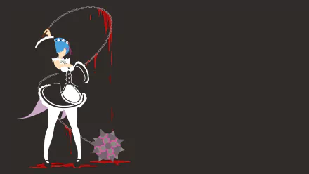 Rem (Re:ZERO) anime 2K Quad HD PC desktop wallpaper: Rem in her maid outfit wielding a blood-dripping flail on a dark background — Re:Zero - Starting Life in Another World.
