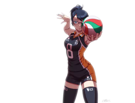 Kiyoko Shimizu from Haikyū!! showcases her volleyball skills in this vibrant HD anime wallpaper, featuring her in a striking uniform, ready to serve.