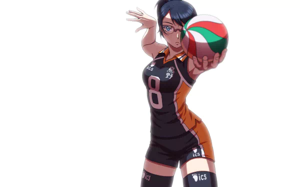 Kiyoko Shimizu from Haikyū!! showcases her volleyball skills in this vibrant HD anime wallpaper, featuring her in a striking uniform, ready to serve.