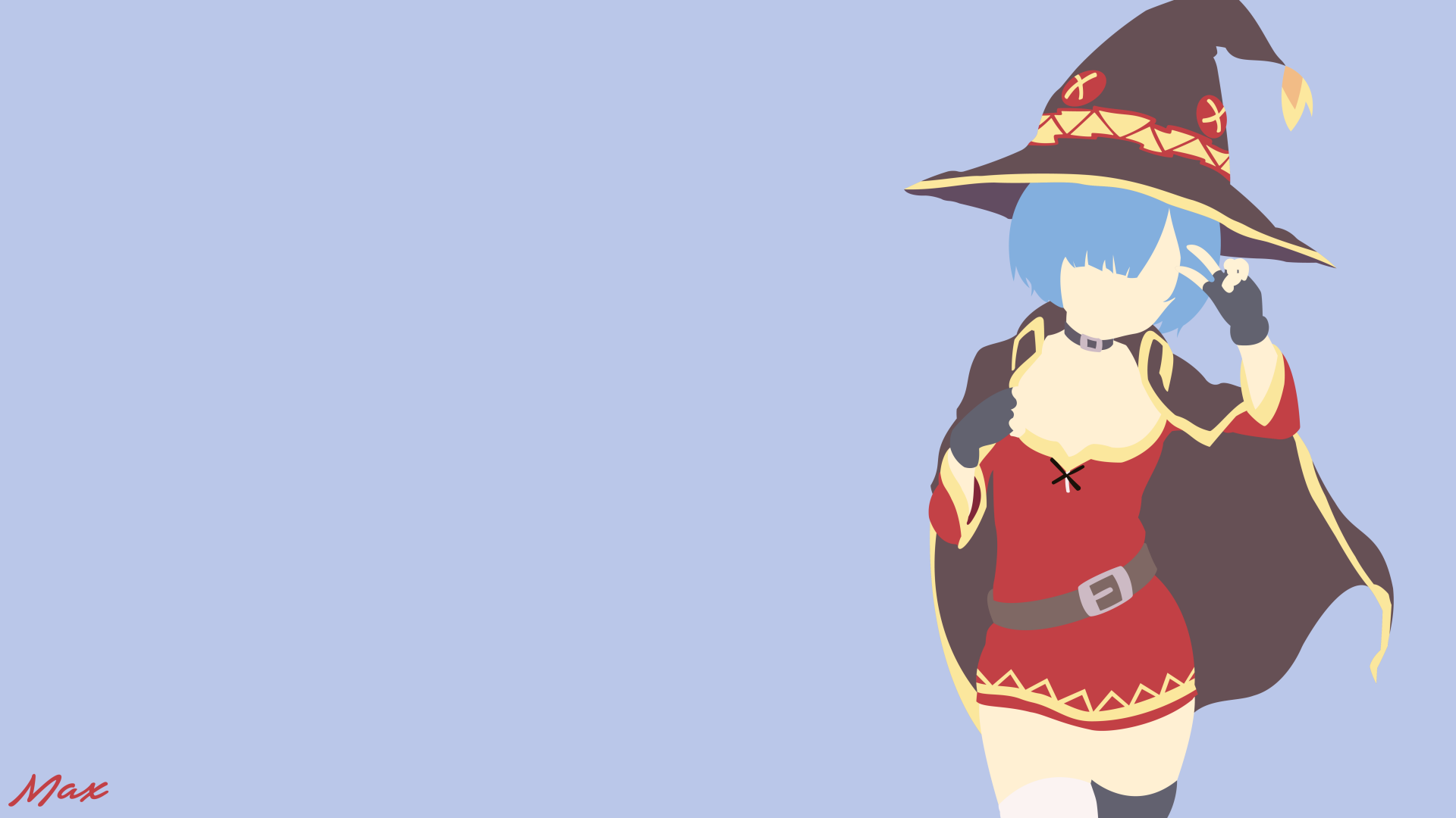 Anime crossover wallpaper featuring Rem from Re:Zero in a red dress, cape, choker, gloves, belt, and KonoSuba-style witch hat with short blue hair, in 8K Ultra HD.