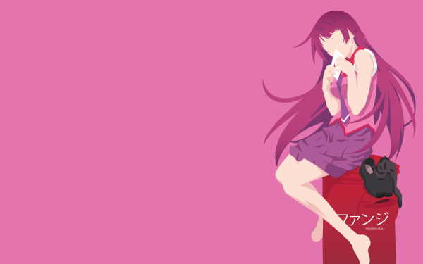 Anime Monogatari (Series) Hitagi Senjōgahara Minimalist Skirt Tie Purple Hair HD Wallpaper | Background Image