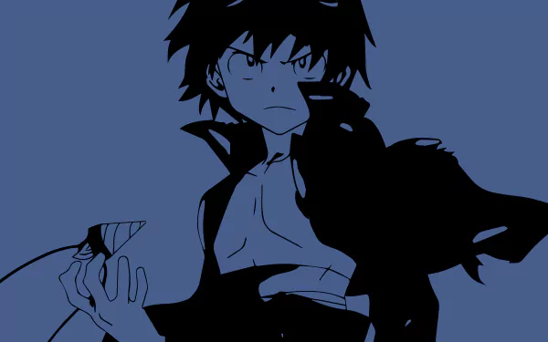 Simon from Tengen Toppa Gurren Lagann is depicted in a stylized anime silhouette against a muted blue background in this 4K Ultra HD PC desktop wallpaper.