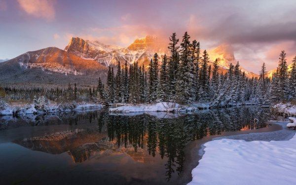 Earth Reflection Nature Lake Winter Snow Forest Mountain HD Wallpaper | Background Image