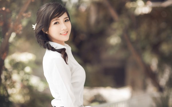 Women Asian Korean Model Depth Of Field Smile Black Hair Braid HD Wallpaper | Background Image