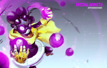 Vibrant 4K Ultra HD wallpaper featuring Mecha Minoru Mineta from My Hero Academia, showcasing dynamic purple orbs and futuristic anime-style design.