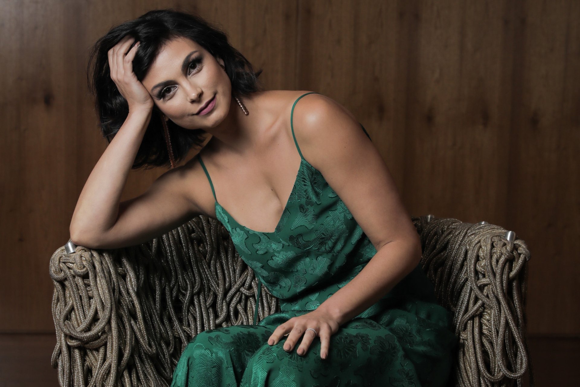 Download Green Dress Actress Brunette Celebrity Morena Baccarin Hd Wallpaper