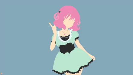 Faceless stylized illustration of Momo Velia Deviluke (To Love-Ru) with pink hair in a mint dress on a muted blue background — 4K Ultra HD anime PC desktop wallpaper