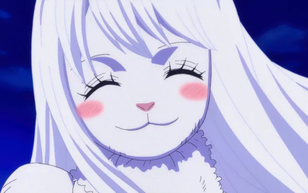 HD PC desktop wallpaper featuring Carrot from the anime One Piece, showcasing her smiling face with closed eyes and long white hair against a deep blue background.