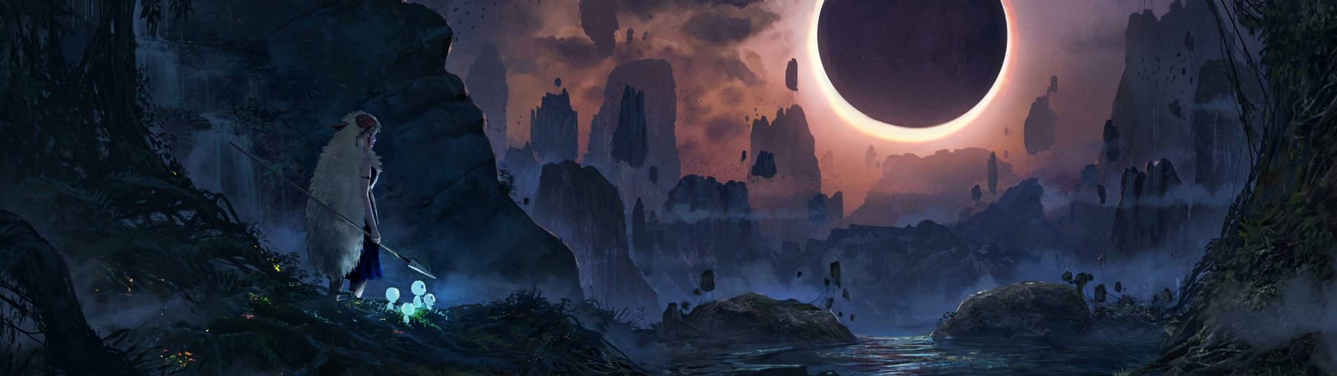 Princess Mononoke HD: Mystical Eclipse Anime Wallpaper | 3840x1080 ...