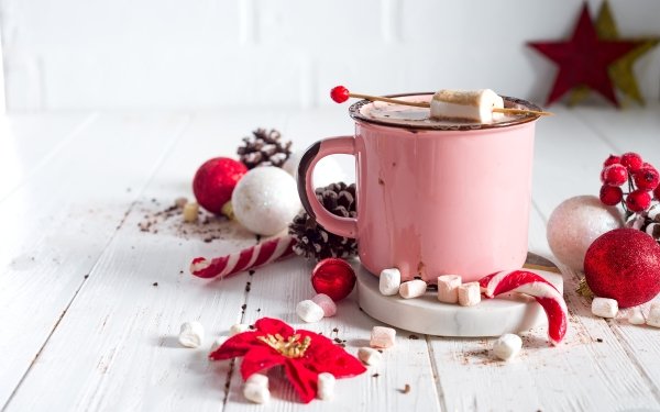 Nahrungsmittel Heiße Schokolade Cup Stillleben Christmas Ornaments Marshmallow HD Wallpaper | Hintergrund