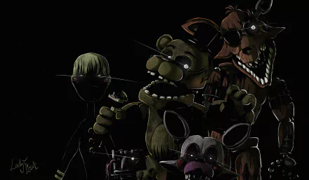 HD PC desktop wallpaper featuring Phantom Puppet, Phantom Mangle, Phantom Foxy, and Phantom Freddy from the video game Five Nights at Freddy's 3.