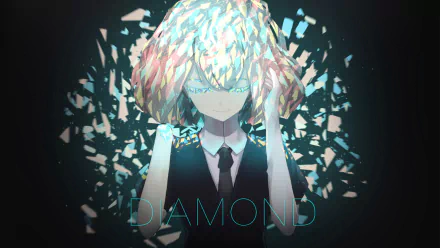 HD anime desktop wallpaper featuring Diamond from Land of the Lustrous, with a shattered crystal effect and vibrant light reflections creating a striking background.