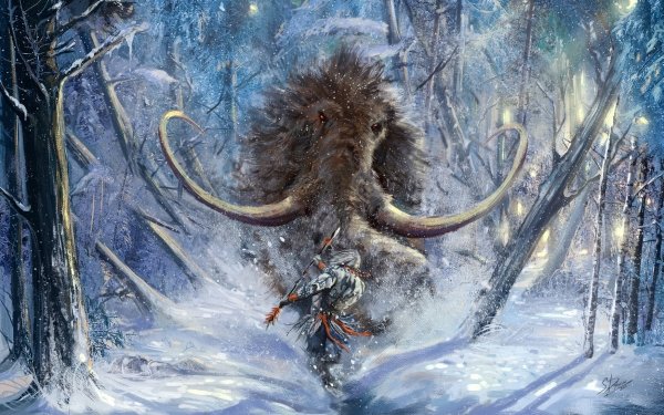 Fantasy Warrior Snow Mammoth Spear Hunting HD Wallpaper | Background Image