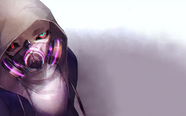 HD desktop wallpaper featuring Sans from the video game Undertale, depicted in a futuristic style with a hoodie and glowing mask against a smoky background.