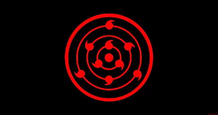 Minimalist HD desktop wallpaper featuring the Infinite Tsukuyomi's Rinne Sharingan from the anime Naruto, set against a black background.