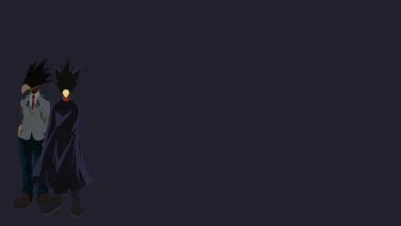 Minimalist anime 2K Quad HD PC desktop wallpaper of Fumikage Tokoyami (My Hero Academia), shadowy figure and Dark Shadow at left against a deep charcoal background.