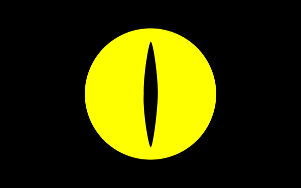 Minimalist 8K Ultra HD PC desktop wallpaper of Orochimaru (Naruto): a stylized yellow snake eye with a vertical slit on a black background, minimalist anime design.