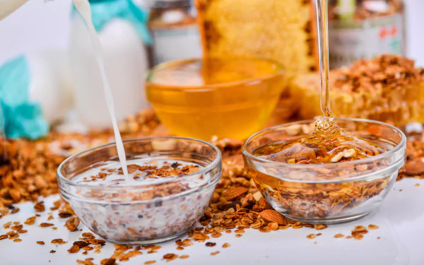 honey milk muesli food breakfast HD Desktop Wallpaper | Background Image