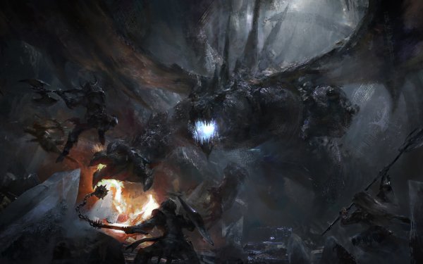 Fantasy Dragon Battle Warrior Cave HD Wallpaper | Background Image