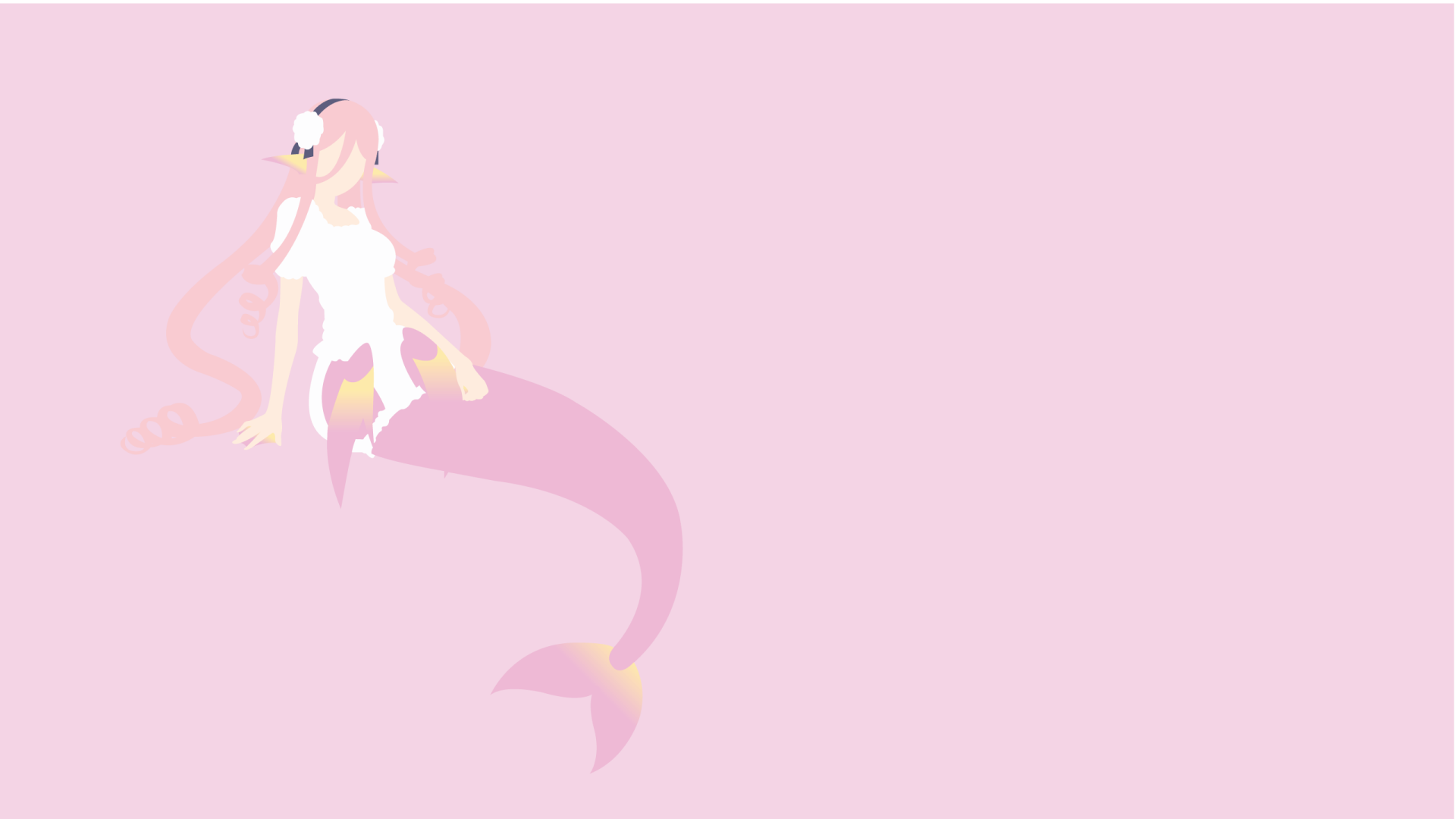 HD PC desktop wallpaper featuring Meroune Lorelei from the anime Monster Musume, depicted as a pink-haired mermaid against a soft pastel background.