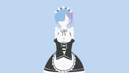HD PC desktop wallpaper featuring Rem from the anime Re:Zero - Starting Life in Another World, depicted in her iconic maid outfit against a light blue background.