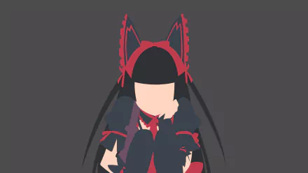 Minimalist vector of Rory Mercury (Gate, 2015) in a red-and-black gothic outfit with long black hair and horned headpiece — 2K Quad HD PC desktop wallpaper/background.