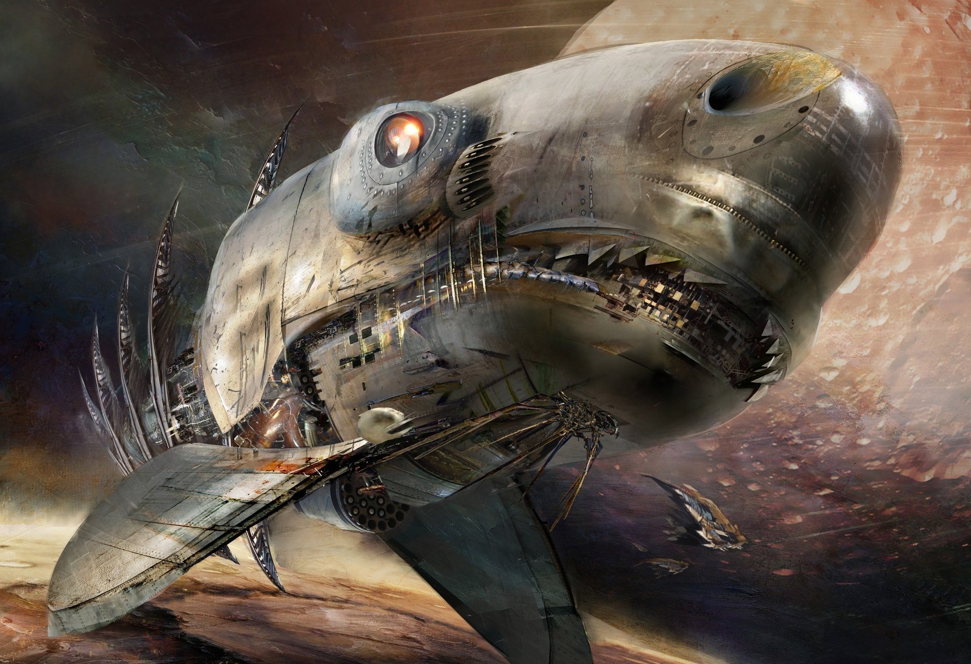 Download Shark Space Sci Fi Steampunk HD Wallpaper by Daniel Dociu