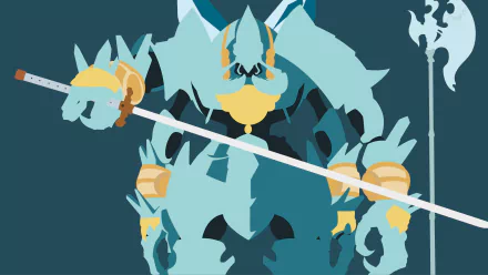 4K Ultra HD anime wallpaper featuring Cocytus from Overlord, showcasing his armored, insect-like warrior design with a large spear against a dark teal background.