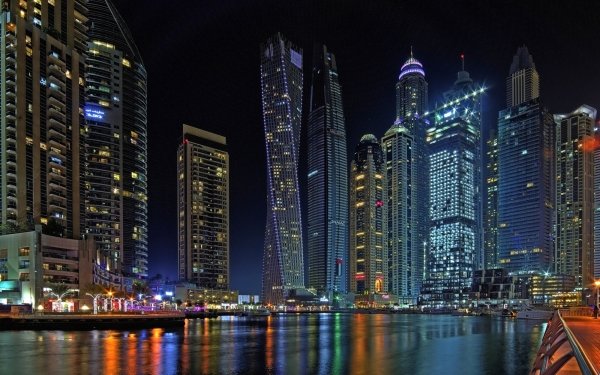 Man Made Dubai Cities United Arab Emirates City Night Building Skyscraper HD Wallpaper | Background Image