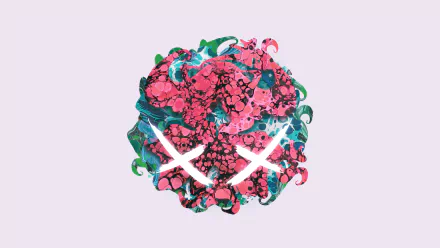 4K Ultra HD PC desktop wallpaper and background — Modestep x Monstercat music artwork: pink and teal floral orb forming a skull-like face with glowing white X eyes on a pale backdrop.