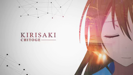 HD anime desktop wallpaper featuring Chitoge Kirisaki from Nisekoi, with a serene expression and a minimalist geometric background.